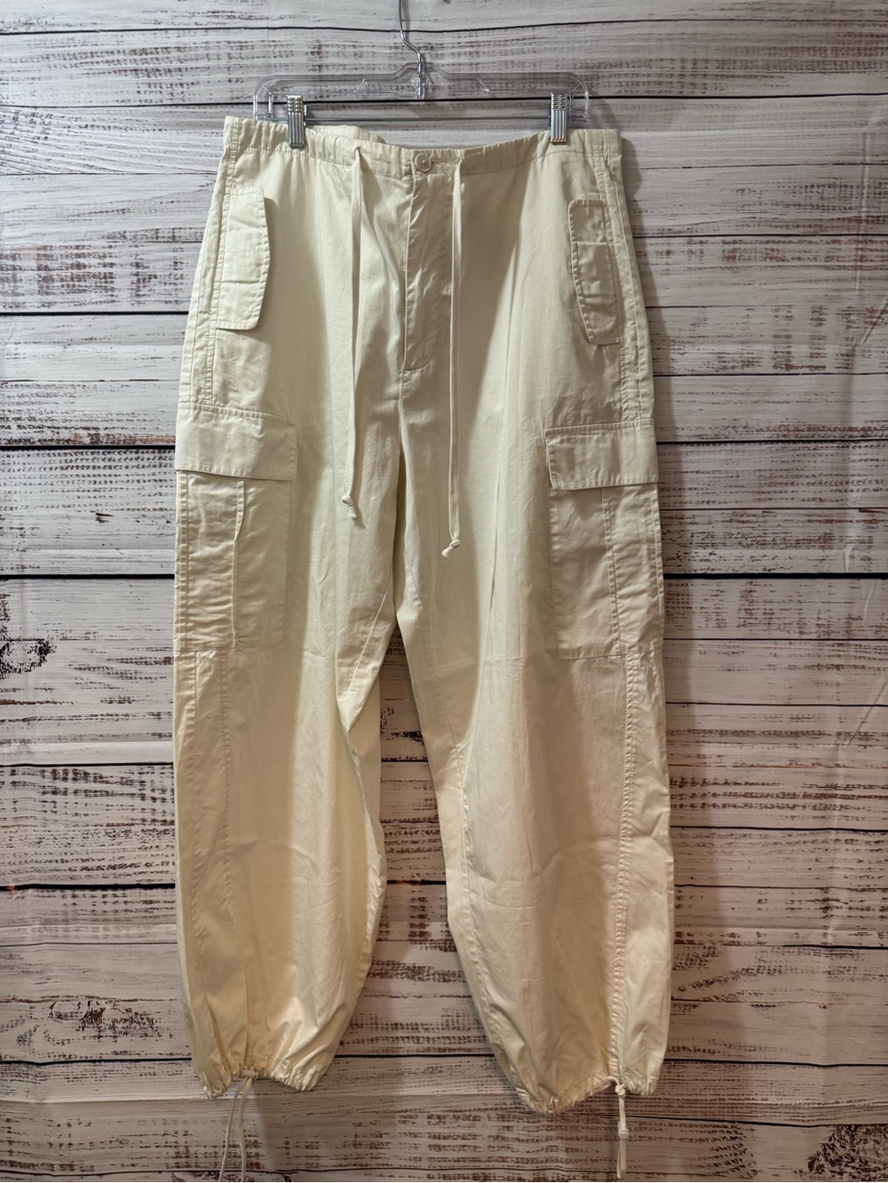 Good American Cream Cargo Joggers with Drawstring Waist